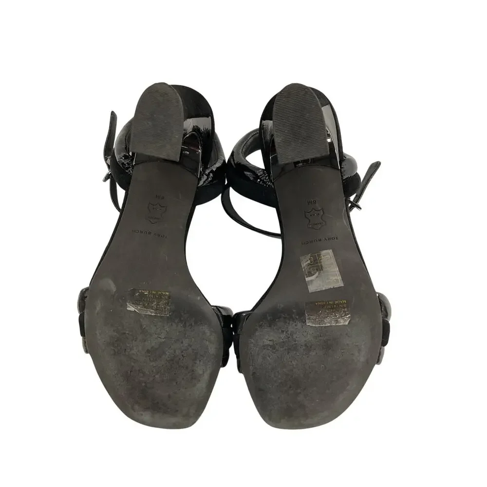 Tory Burch Sleek Perfect Black Puffed Up Heeled Sandals Size 8